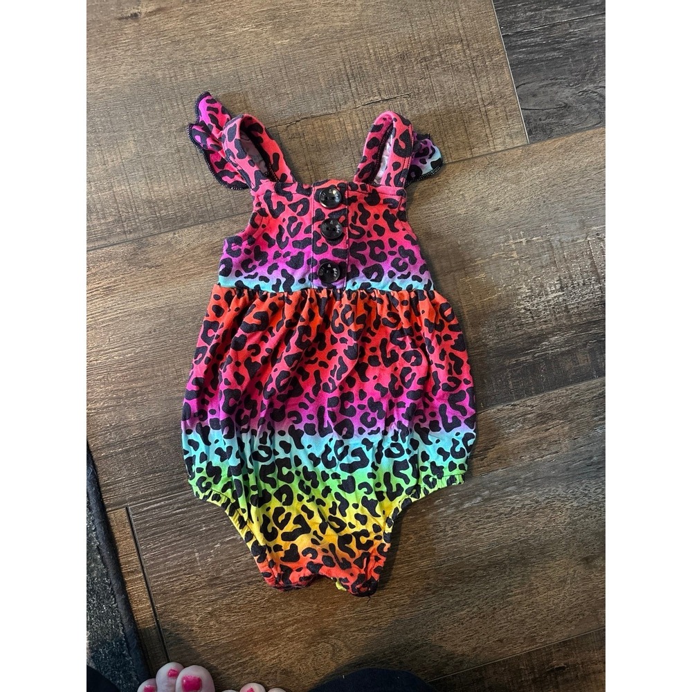 Girls Gigi and Max Rainbow Leopard Print Bubble Romper